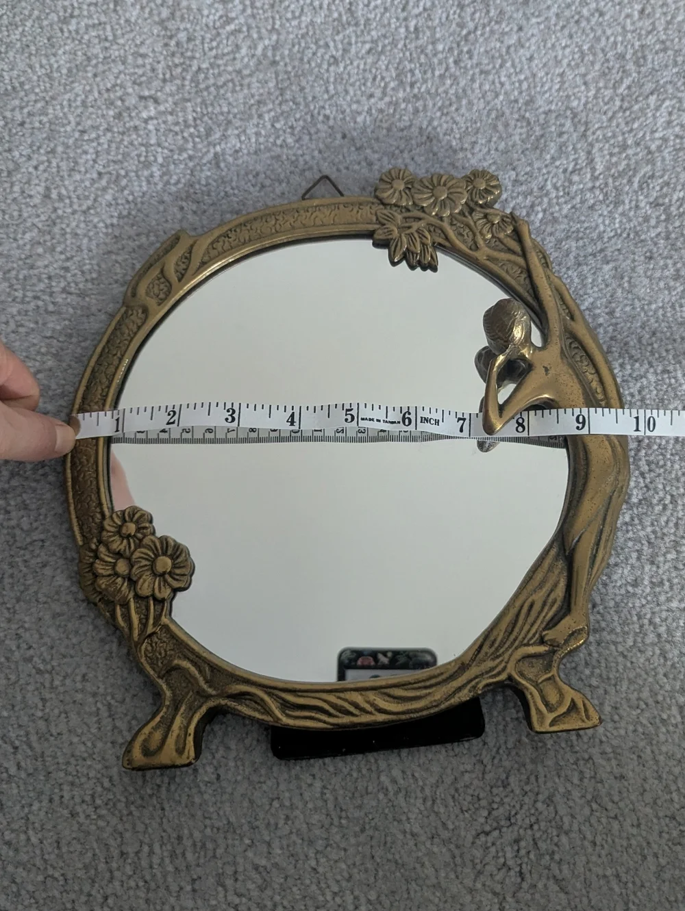 Vintage Art Nouveau Brass Lady Of The Lake Mirror